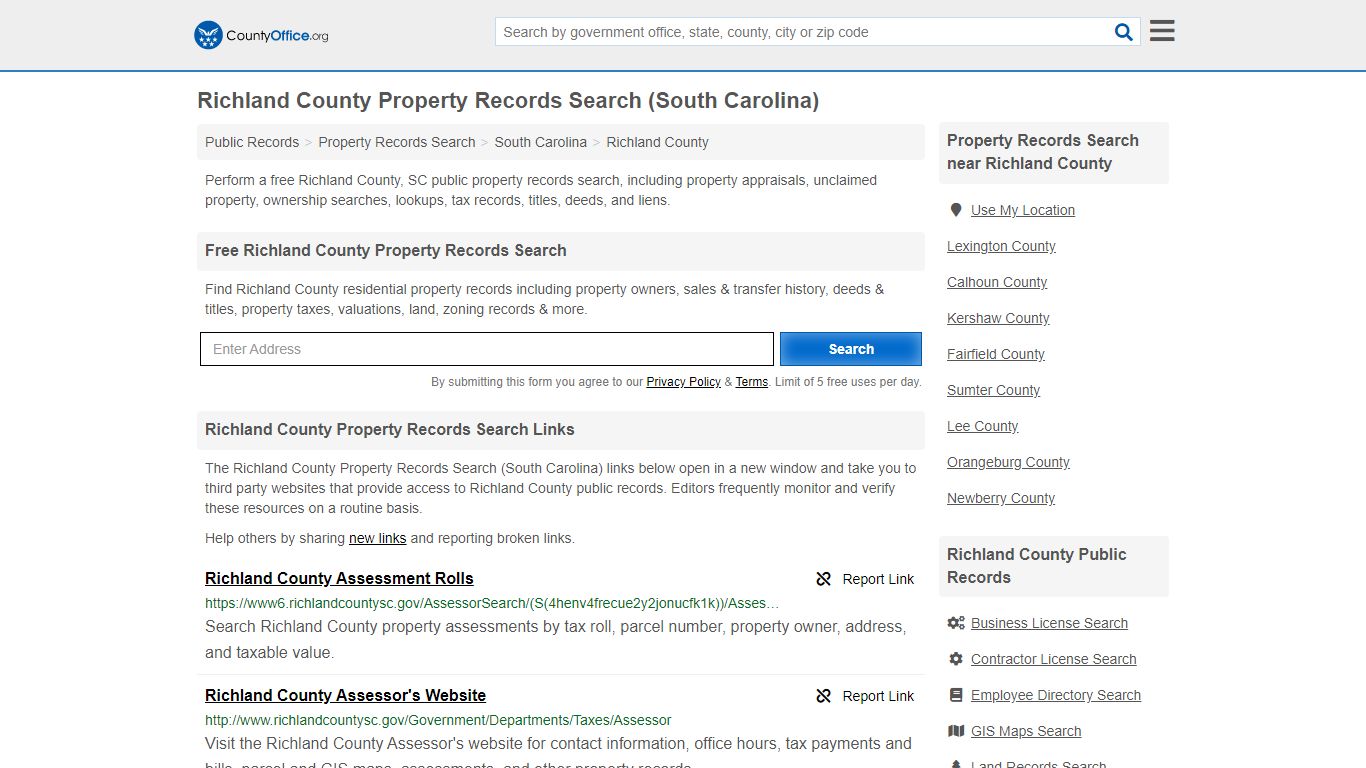 Property Records Search - Richland County, SC (Assessments ...